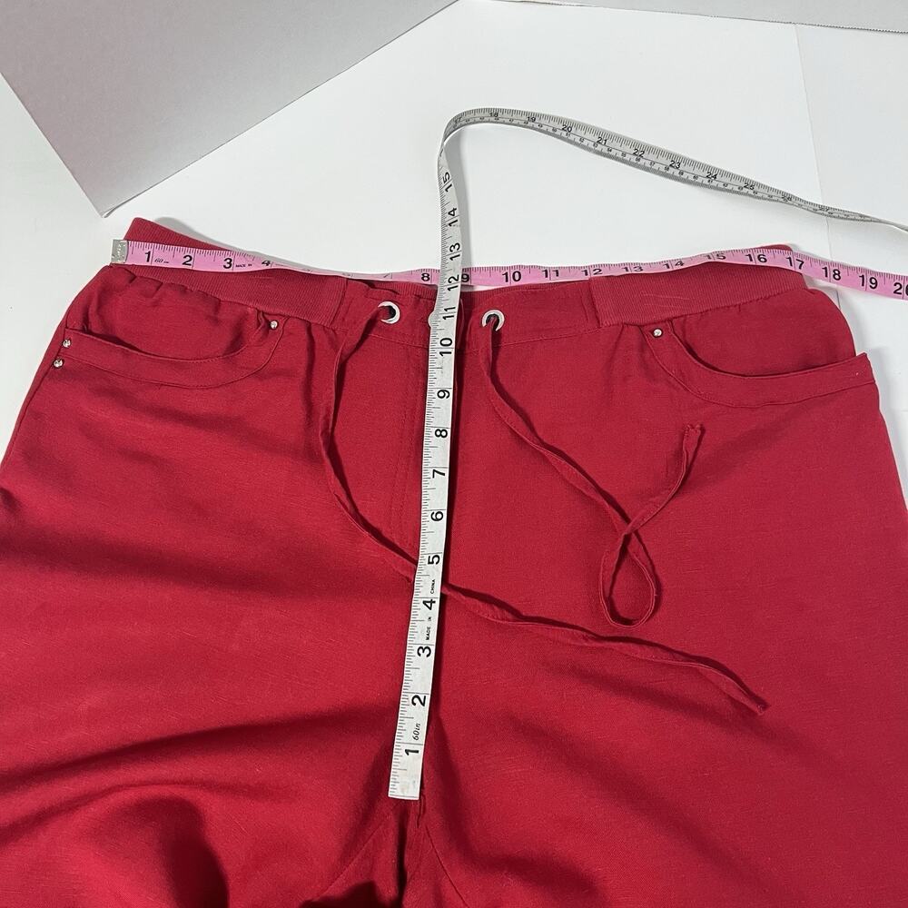 JM Collection Linen Blend Pants Woman L Pockets Red Wide Leg Resort Vacation - Picture 9 of 12
